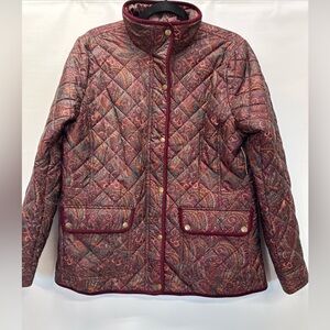 NWT Talbots Jackets Sz L Quilted Paisley Corduroy Trim art to wear Barn Maroon